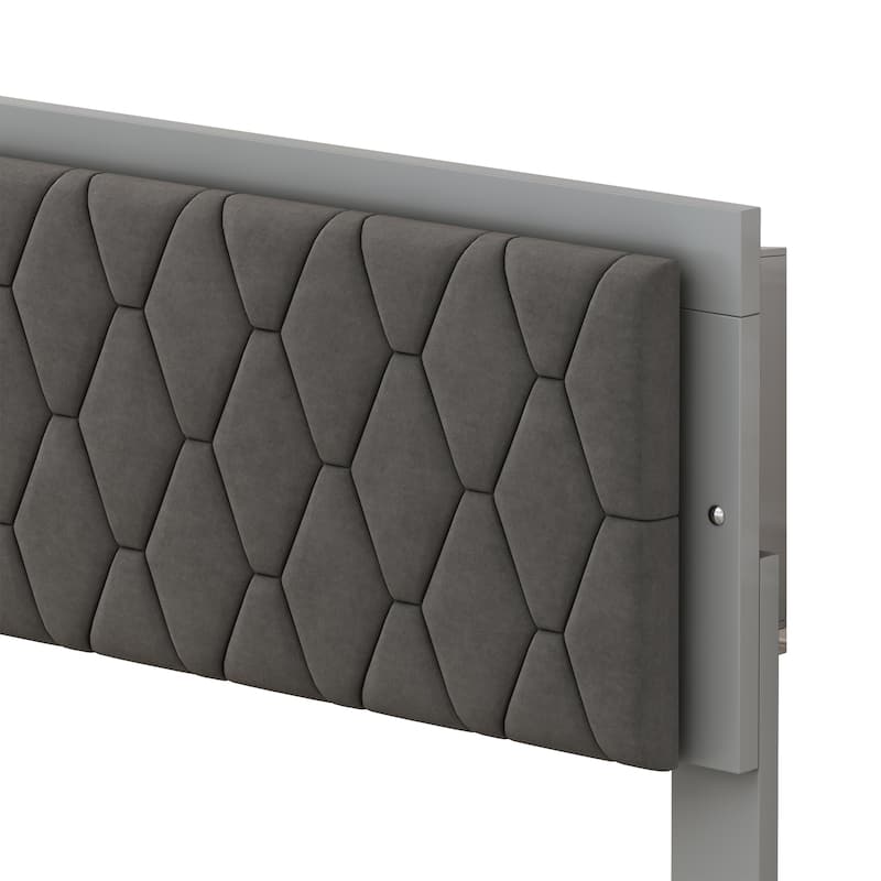 Queen Size Upholstered Platform Bed with LED Light and Velvet Headboard