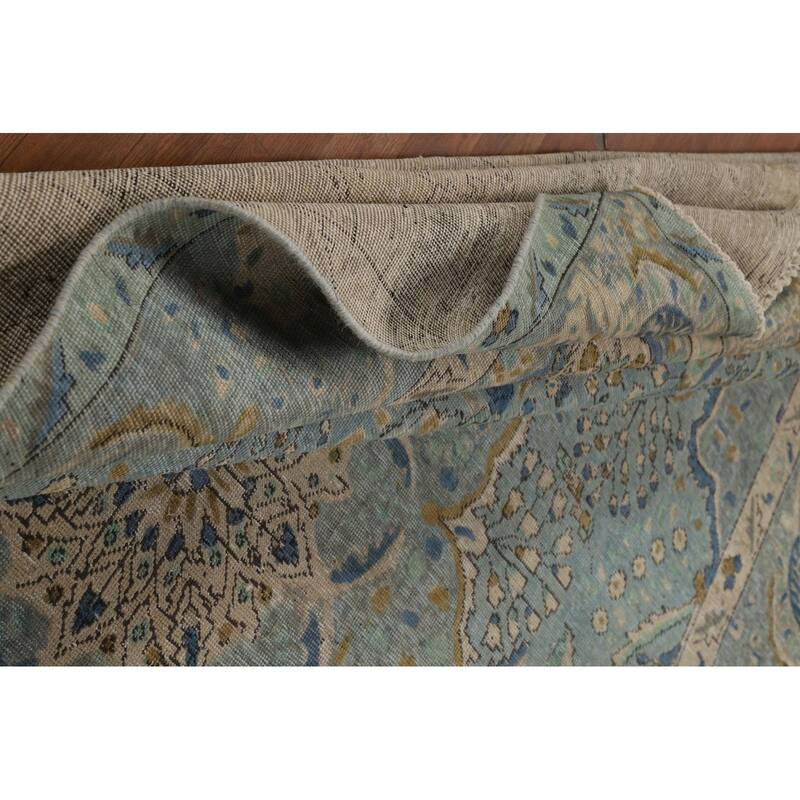 Blue Floral Tabriz Persian Rug Hand-Knotted Traditional Wool Carpet - 7'11"x 10'11"