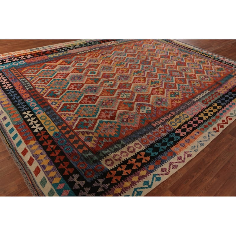 Kilim Oriental Area Rug Hand-Woven Reversible Wool Carpet - 10'1"x 12'7"