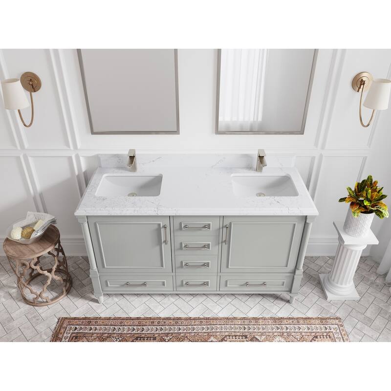 Willow Collections 60 in. W x 22 in. D Aberdeen Double Sink Bathroom Vanity with Countertop - 1.5" Empira White - Coventry Gray