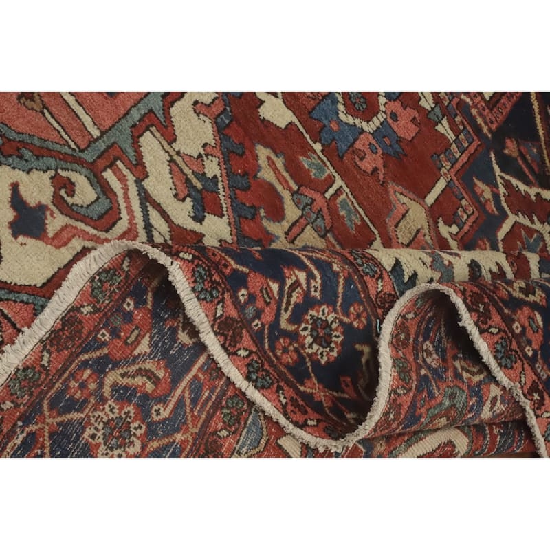 Hand Knotted Oriental 100% Wool Carpet Traditional Medallion Oranges & Rust Heriz (serapi) Area Rug - 11' 0'' X 10' 4''