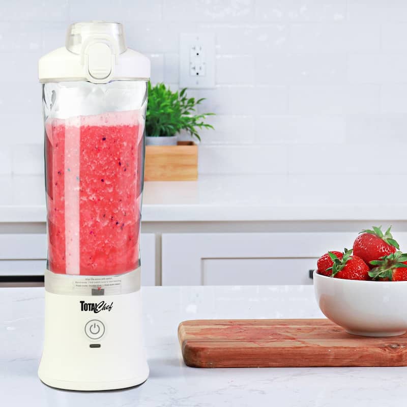 Total Chef Cordless Portable Blender, 20 oz (600 mL) Personal Blender, USB Rechargeable, White