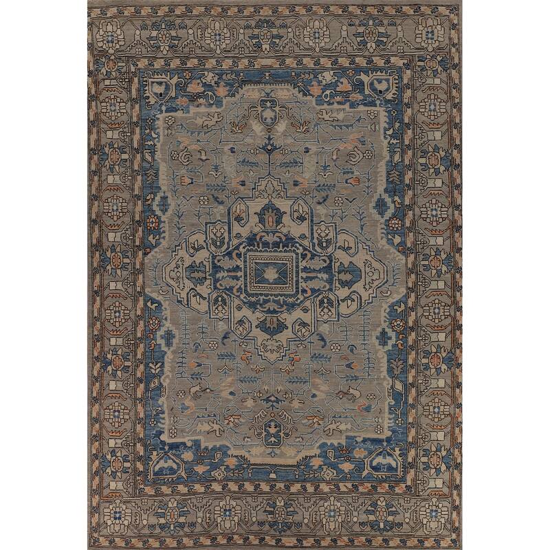 Oriental Oushak Turkish Large Rug Hand-Knotted Beige Wool Carpet - 10'1"x 14'0"