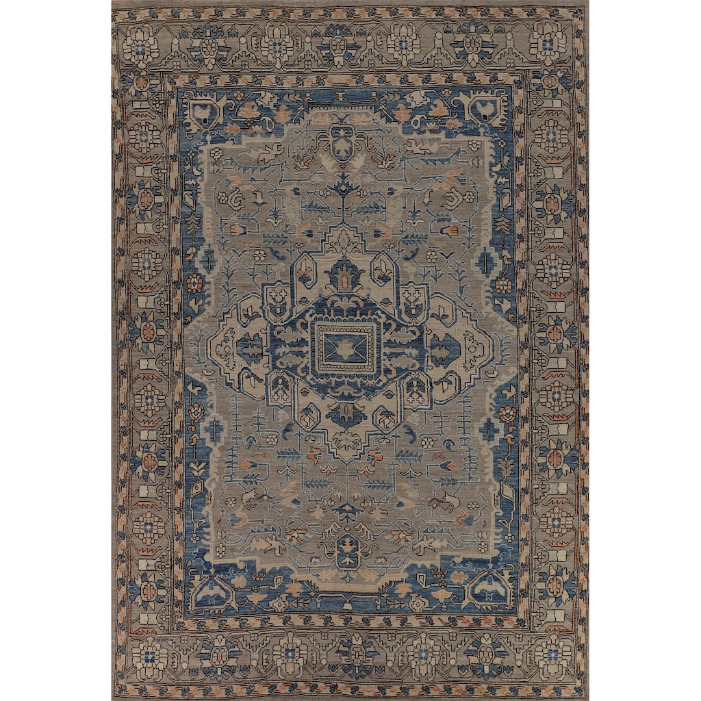Oriental Oushak Turkish Large Rug Hand-Knotted Beige Wool Carpet - 10'1"x 14'0"