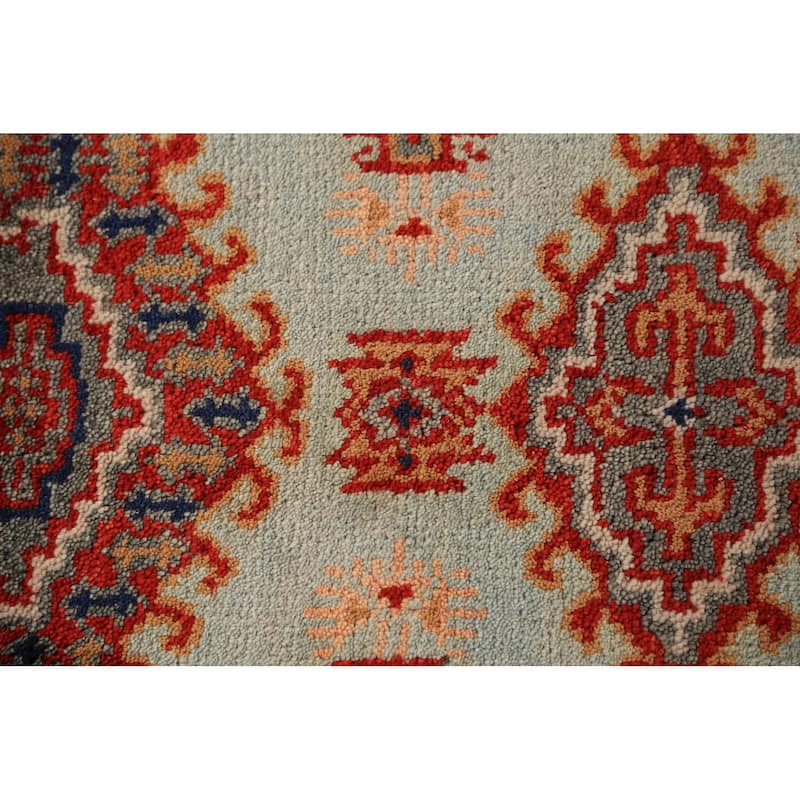 Geometric Viss Indian Runner Rug Hand-Knotted Beige Wool Carpet - 2'6"x 7'11"