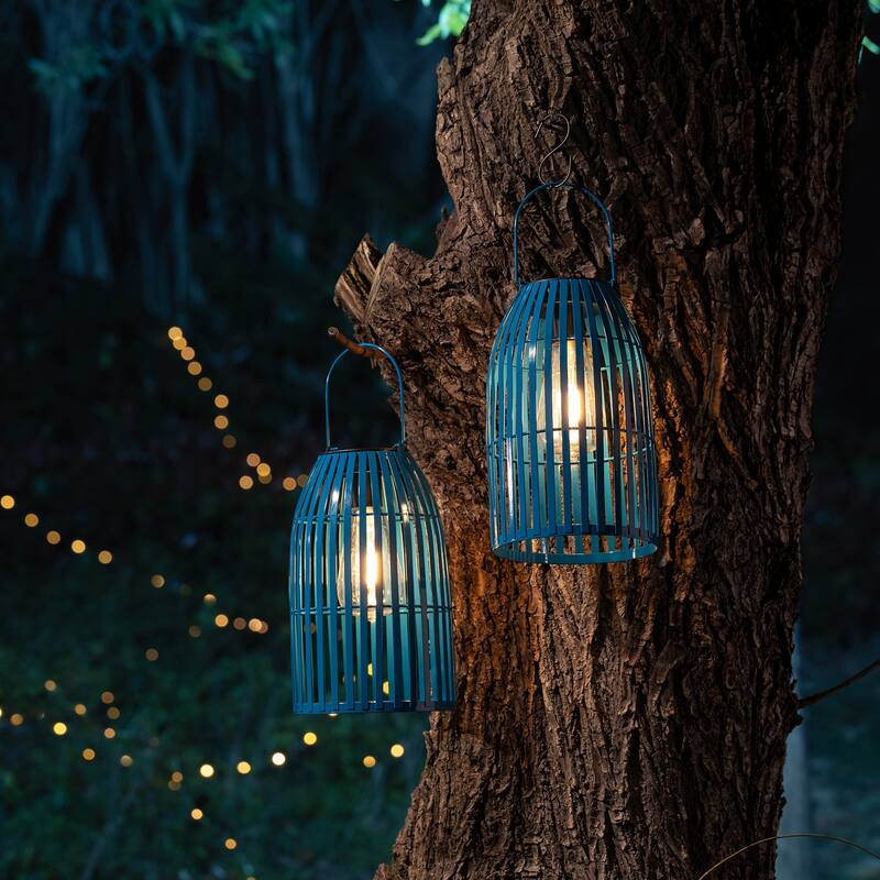 Glitzhome Set of 2 Metal Solar Powered Outdoor Hanging Lantern