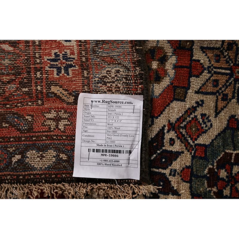 Pre-1900 Antique Vegetable Dye Senneh Persian Wool Carpet - 4'0" x 11'7"