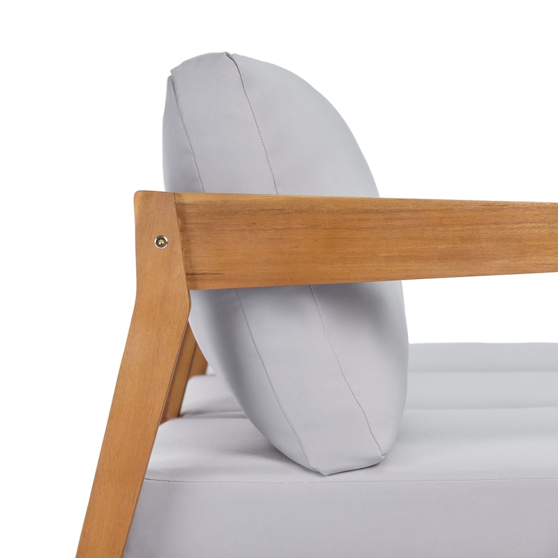 Christopher Knight Home - 76.38" W Outdoor Teak Finish Solid Wood 3-Seater Sofa with Cushions