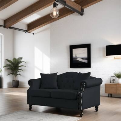 57" 2 Seater Velvet Sofa with Rolled Arms and Two Pillows