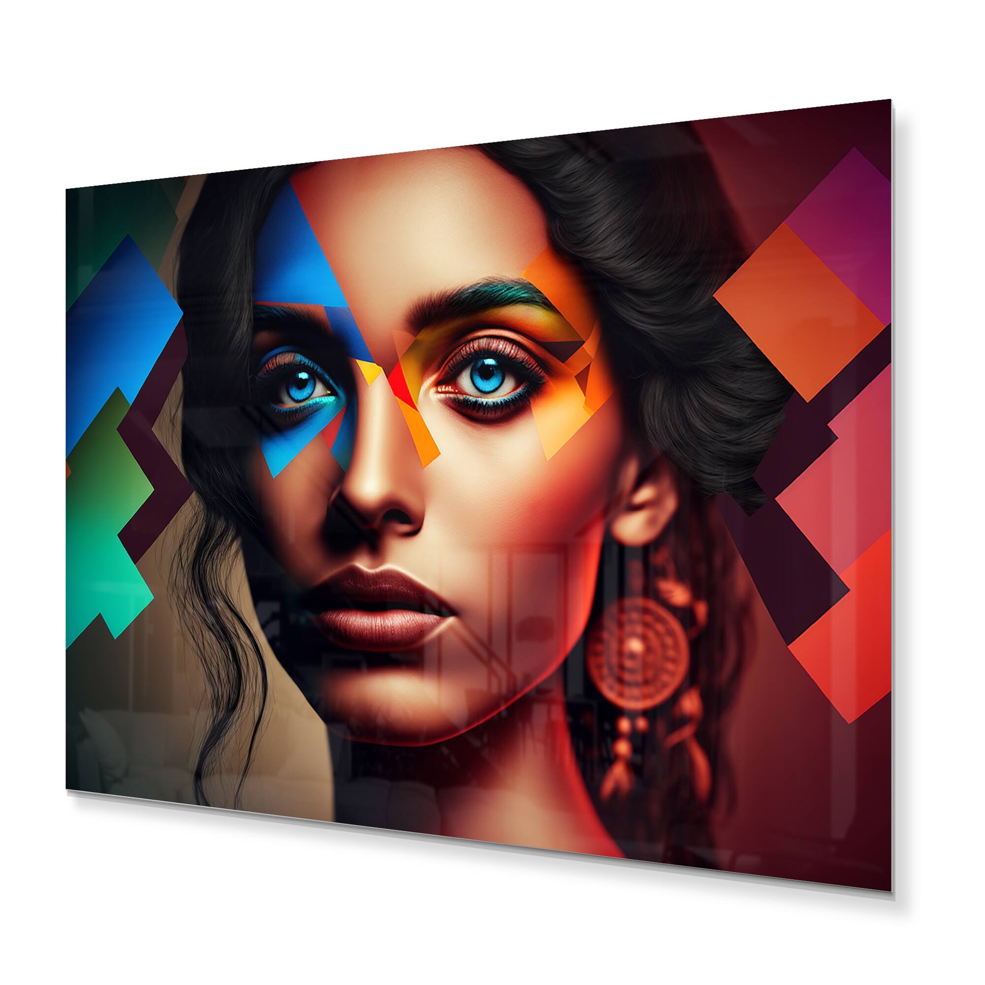 Designart 'Abstract Woman Portrait In Red And Blue I' Woman Seductive