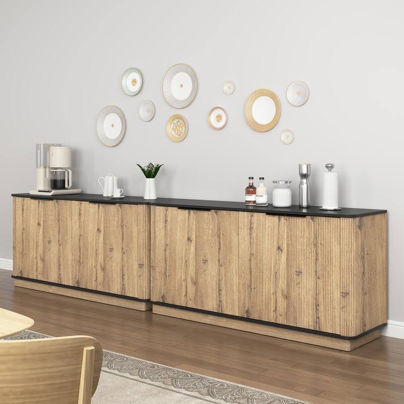 Stripe Sideboard Buffet Cabinet, Storage Cabinet with Rounded Metal Corners, TV Stand Cabinet