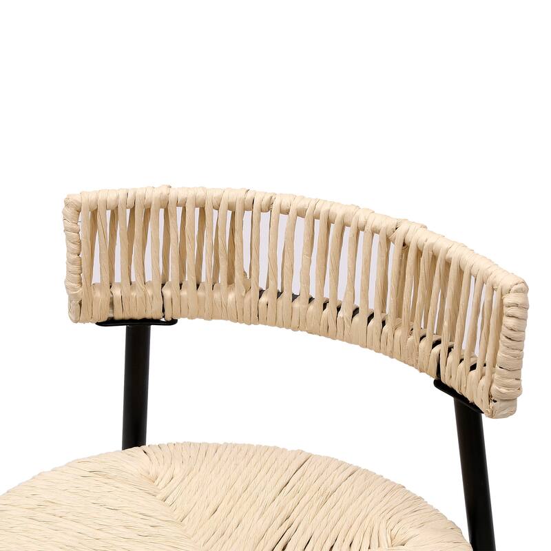 Handwoven Paper Rope Counter Stools Set of 2, Dining Chair with Back and Footrest, Kitchen Island Chair with Metal Frame