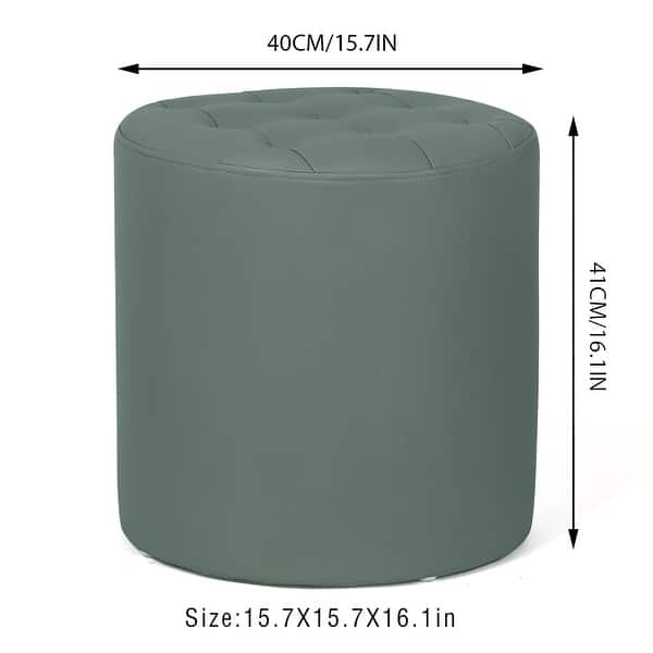 dimension image slide 2 of 7, Adeco Round Ottoman Upholstered Tufted Faux Leather Footrest