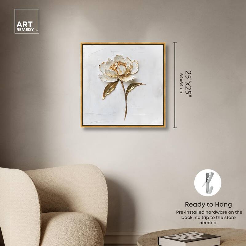 Simple Golden Peonie Canvas by Art Remedy