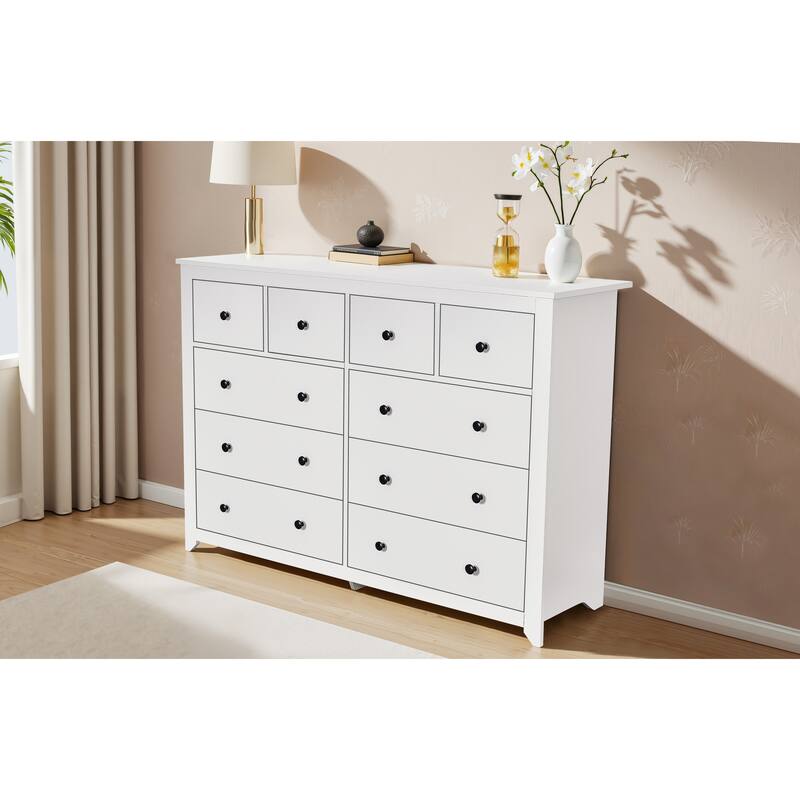 9-Drawer Dresser Chest of Drawers, File Cabinet Accent Cabinet Coffee Cabinet Pantry Cabinet with Handles - Antique White