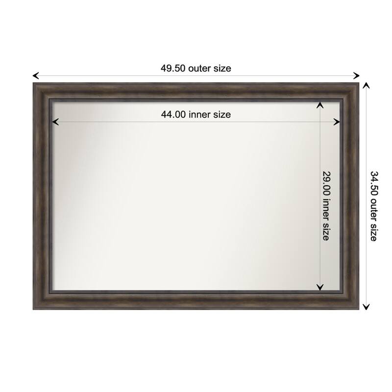 Rustic Pine Brown Framed Non-Beveled Custom Wall Mirror, Bathroom Vanity Mirror - Outer Size: 49.5 x 34.5