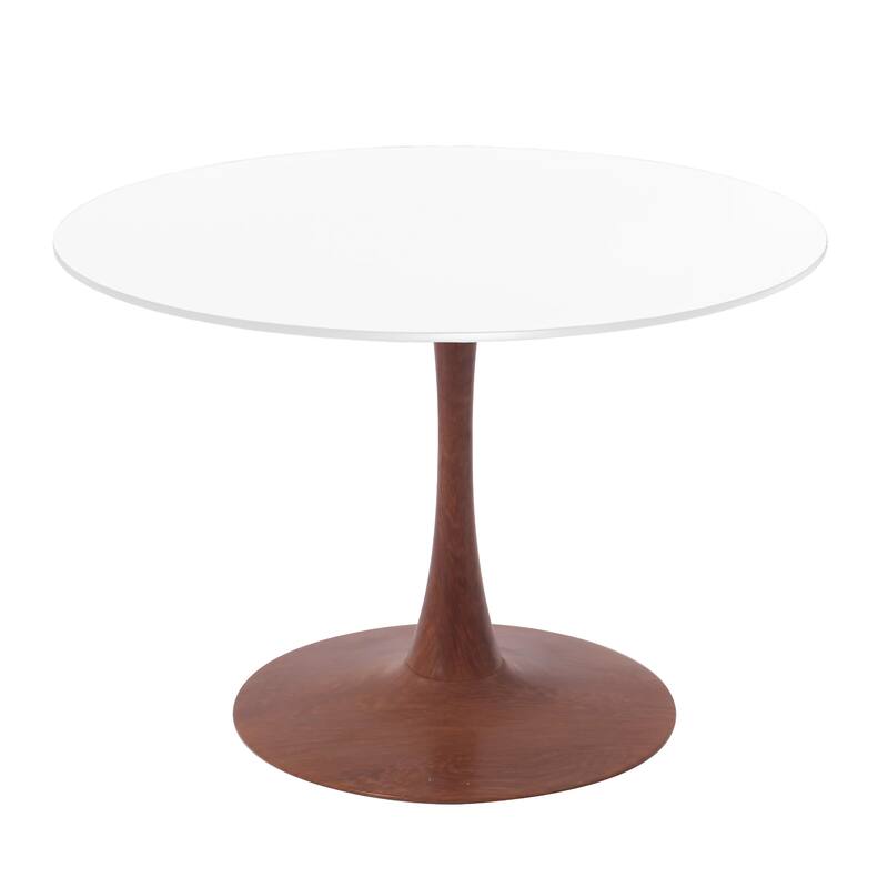 Bristol 35" Round Dining Table with MDF Top and Cherry Steel Pedestal Base for Modern Kitchen and Dining Room - White