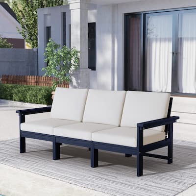 Outdoor Patio HDPE 3-Seat Sofa, 3 Removable Cushions Included
