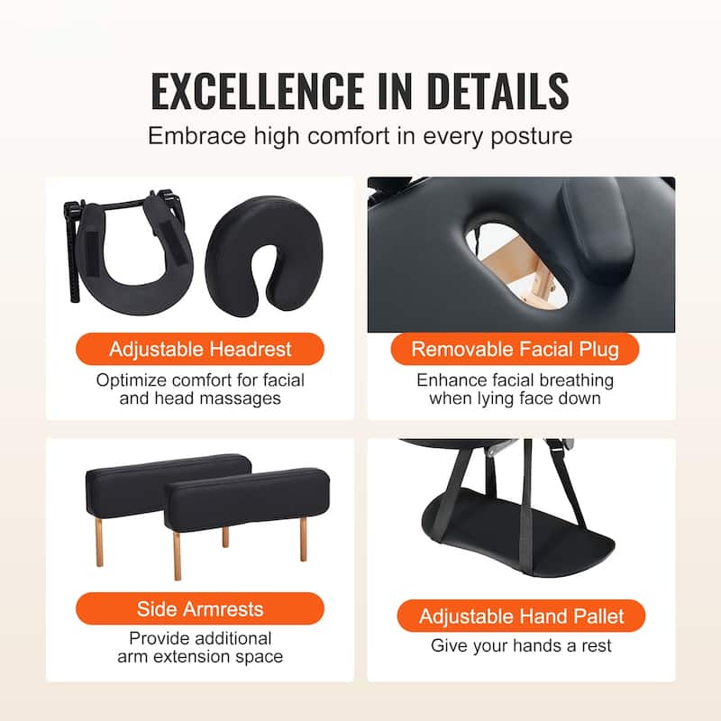 Portable Massage Table, 2 Folding Lightweight Massage Table, 8-Level Height Adjustable Salon Tattoo Bed, Spa Table with Headrest