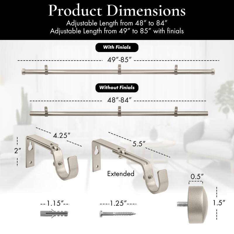 Meriville 1-Inch Diameter End Cap Single Window Curtain Rod