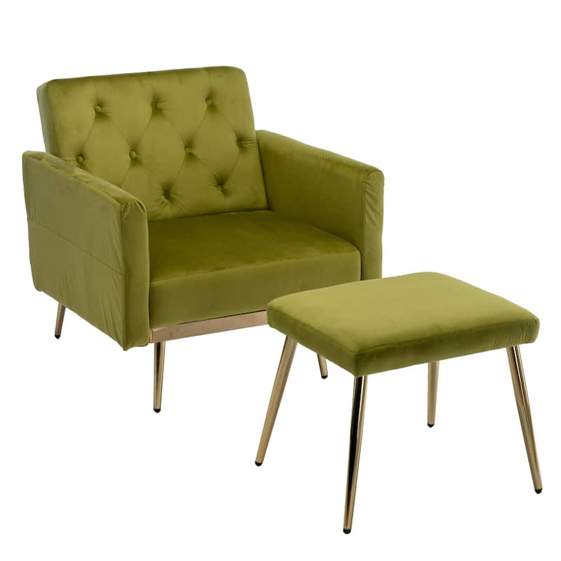 Olive Green 32.28" Tufted Accent Chair with Ottoman