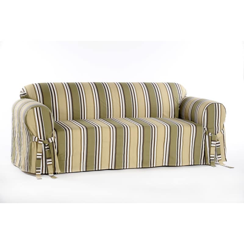 Classic Slipcovers Classic Stripe Cotton Loveseat Slipcover - N/A - Brown