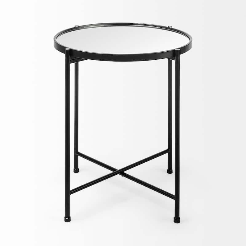 Samantha Black Iron Frame w/ Mirror Top Accent Table