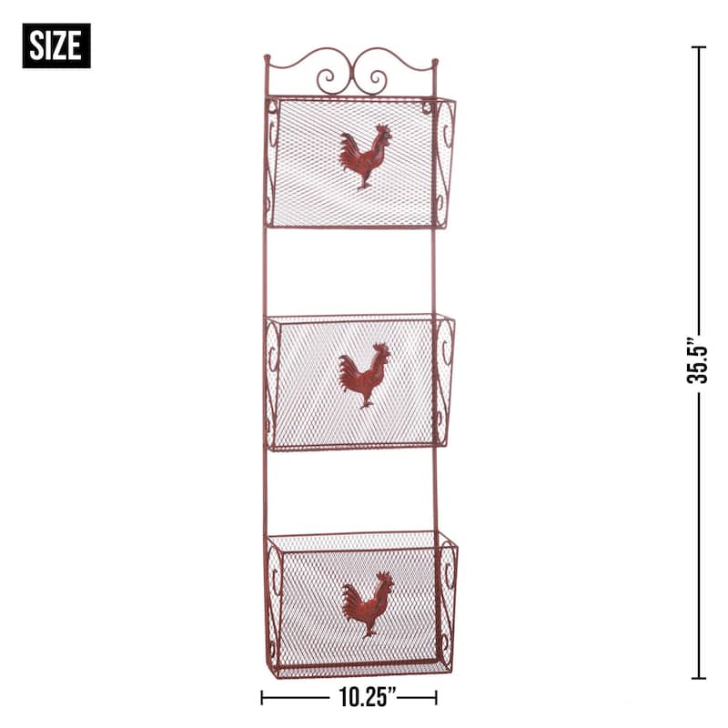 35" Red Rooster Contemporary Triple Storage Basket Organizers