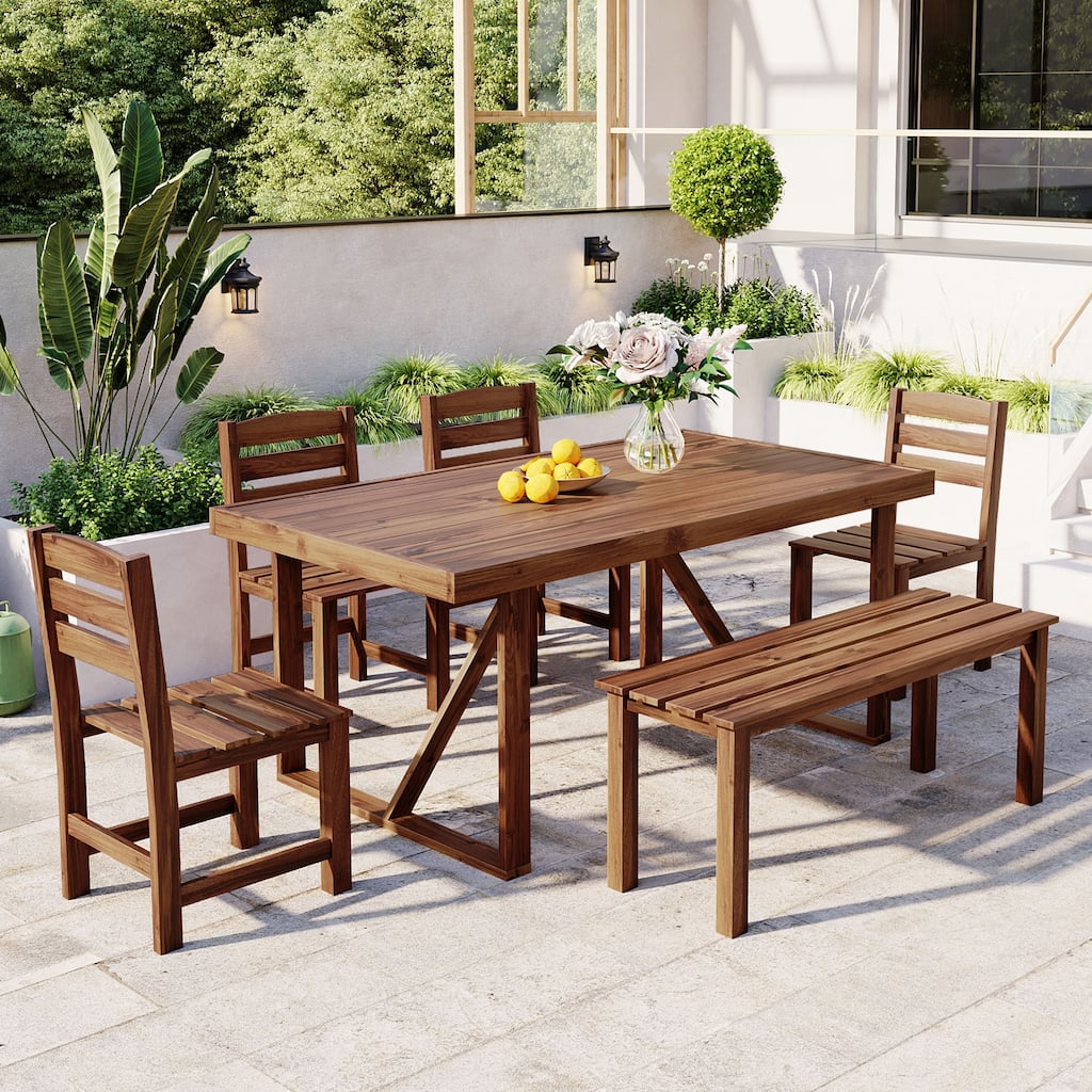 Acacia Wood Outdoor Table and Chair Set - High-Quality Patio, Balcony & Backyard Dining Set