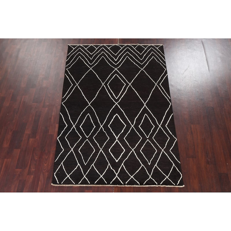 Vegetable Dye Moroccan Oriental Wool Area Rug Handmade Foyer Carpet - 5'5" x 7'11"