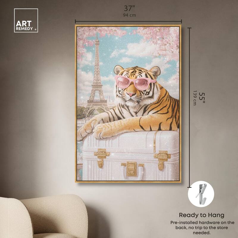 Tiger Luggage Paris Canvas by Art Remedy