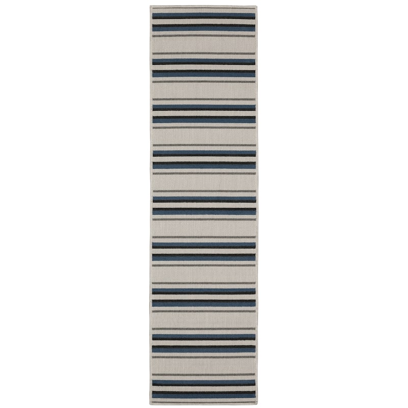 Vista Home Talcot Multi-Striped Grey/ Teal Indoor-Outdoor Area Rug - 1'10" X 7'3"