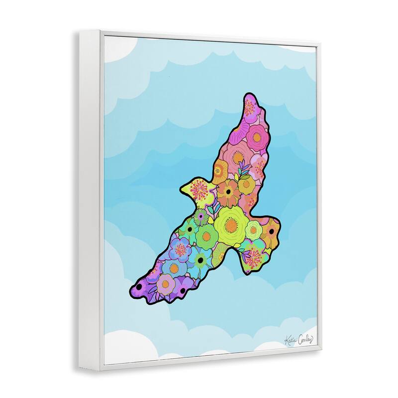 Stupell Bright Floral Bird Outline Framed Giclee Art Design By Katie Conley