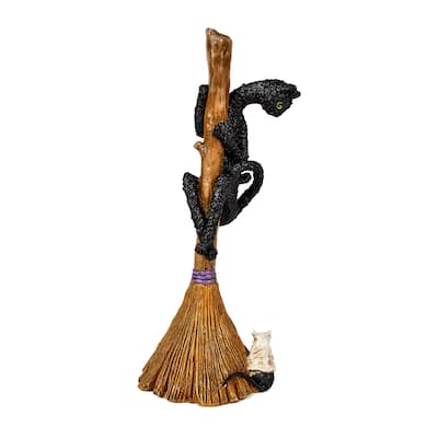 National Tree Company Halloween Tabletop Decoration, Black, Black Cat with a Broom, Halloween Collection, 21 Inches