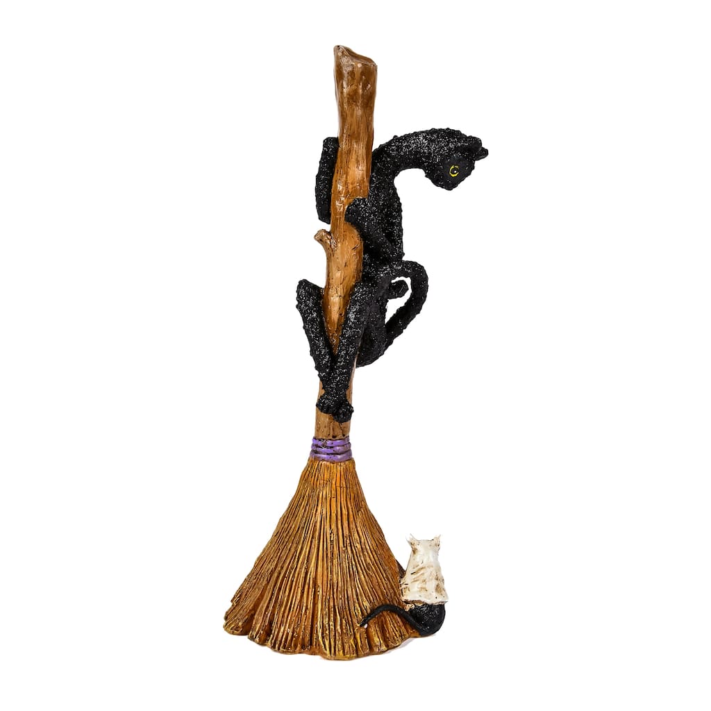 National Tree Company Halloween Tabletop Decoration, Black, Black Cat with a Broom, Halloween Collection, 21 Inches