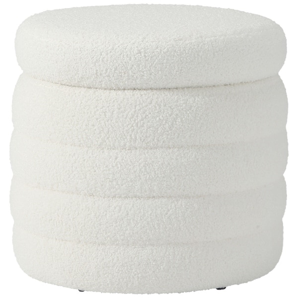 slide 2 of 12, Bayville 16" Tall Sherpa Round Ottoman With Storage Cream