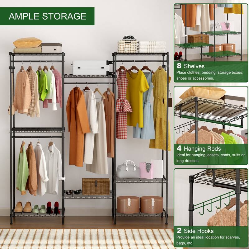 Portable Closet Wardrobe, Adjustable Freestanding Clothing Rack for Bedroom, Cloakroom, Black