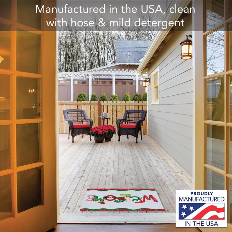 Christmas Welcome Indoor/Outdoor Entryway Mat Made in The USA Low Profile Protective Non-Skid Rubber Backing 29.5" by 17.75"