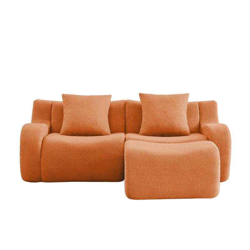 Anmytek Plush L-Shaped 2-Seater Teddy Fabric Sofa - No Assembly Required