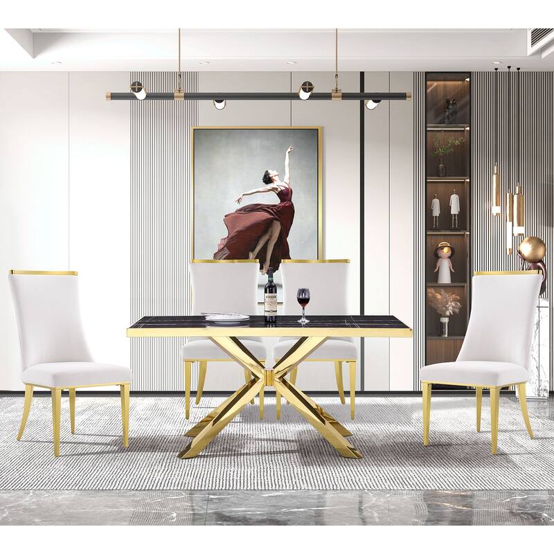 Velvet Dining Room Chairs with Reticulate Texture Back and Metal Trim Top