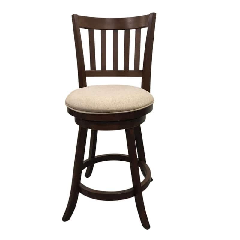 Slat Back Swivel Upholstered Barstools - 39" - Set of 2 - Brown and Beige