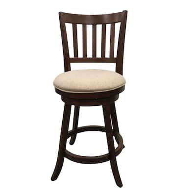 Slat Back Swivel Upholstered Barstools - 39" - Set of 2 - Brown and Beige