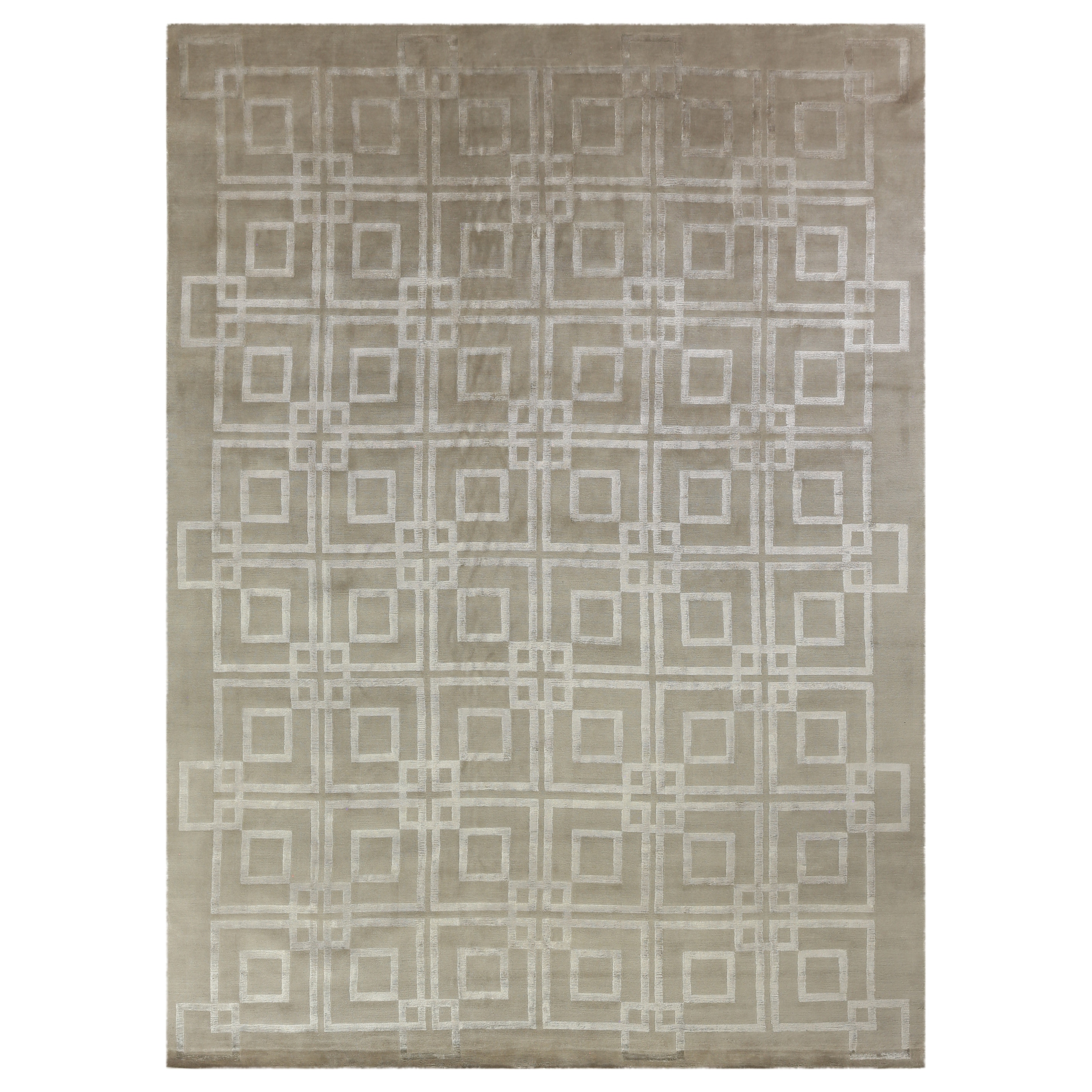 Super Tibetan hand-knotted Wool/Bamboo Silk Taupe Area Rug - 9' x 12'