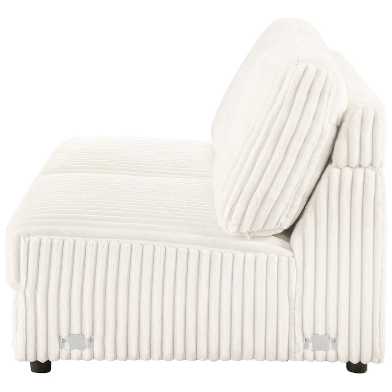 Sono Modular Armless Loveseat, 60 Inch, Ivory Fabric Channel Tufting