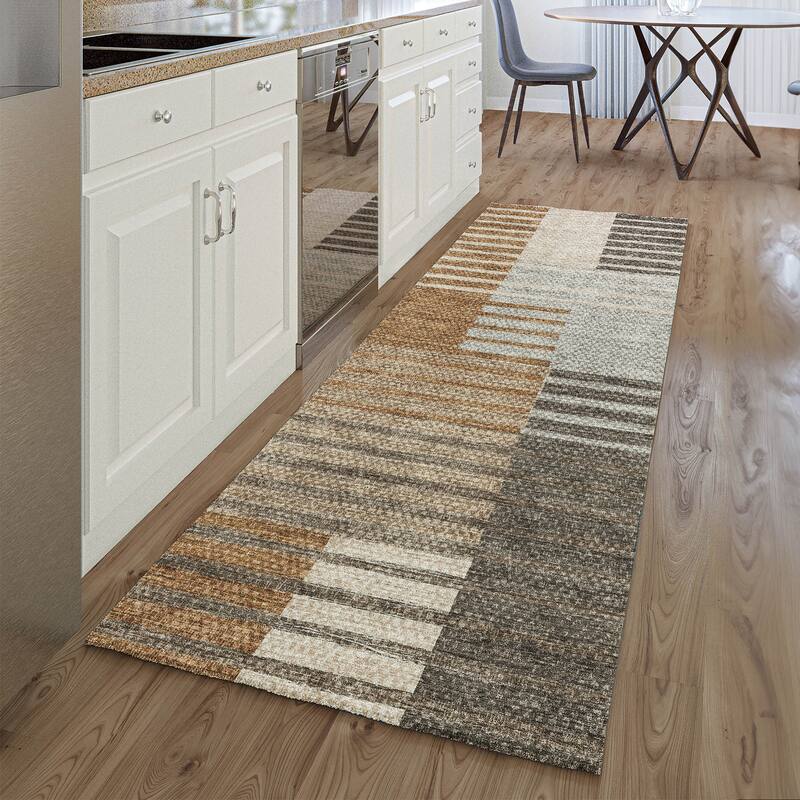 Premium Washable Super Soft Geo Stripe Mayfield Rug - Paprika - 2' 3" x 7' 6" - Runner