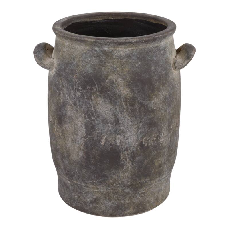 Pottery Vase Rustic Two-Tone Side Handles Distressed Look - 12" Brown