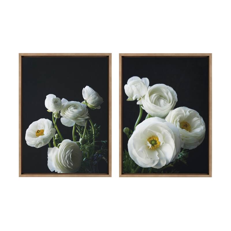 Kate and Laurel Sylvie White Ranunculus Framed Canvas Set by Emiko and Mark Franzen of F2Images - 2 Piece 18x24 - Plastic - Gold