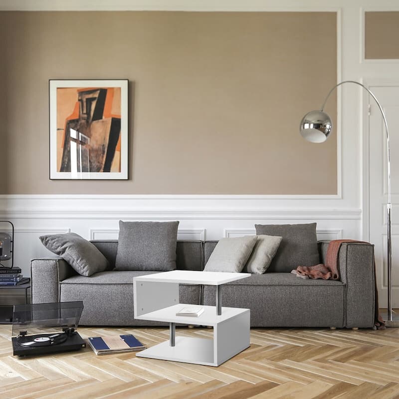 3 Tier S-Shaped End Table Coffee Table with Storage Shelf - 20.7"H x 17.3"W x 14.9"D