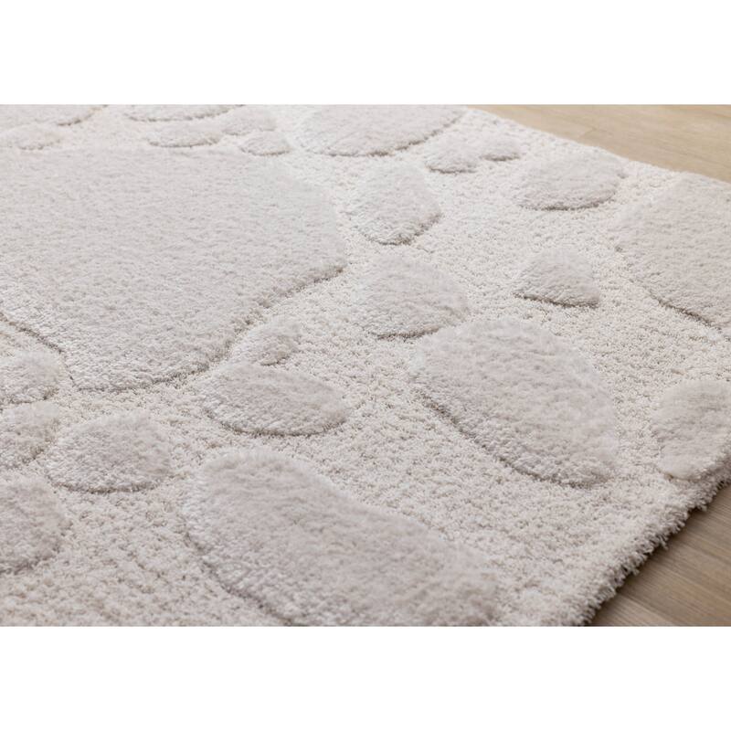 Luxurious White Stepping Stones High-Low Textured Rug