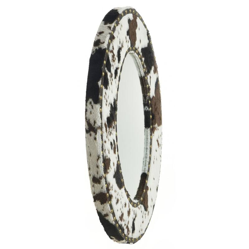 Cow Hide Mirror - Faux Animal Printed with Hammer Nail Trim